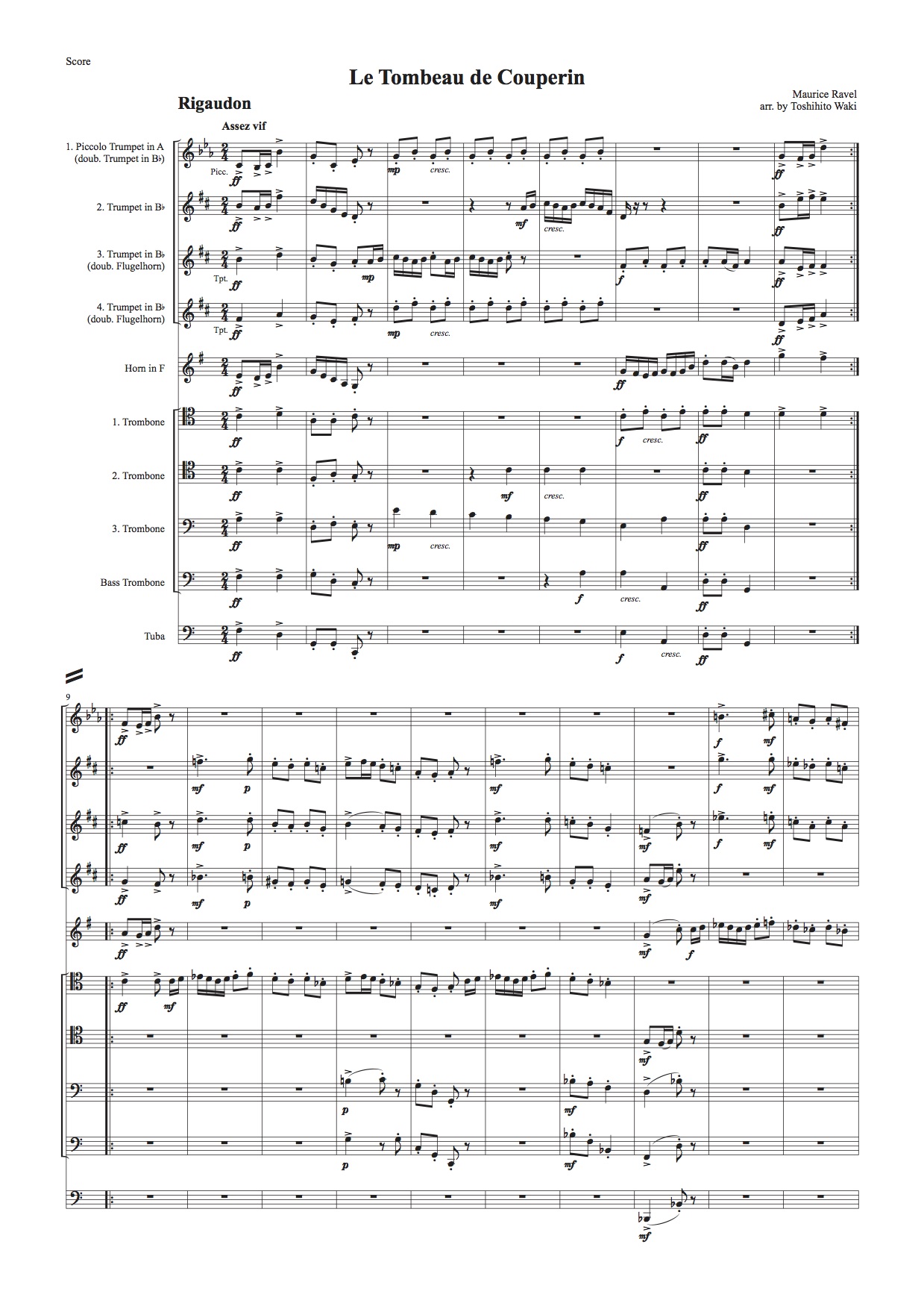 クープランの墓 (ラヴェル) 金管十重奏 | 金管アンサンブル楽譜 